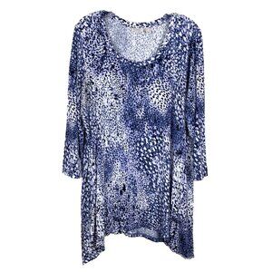 LOGO Lori Goldstein Womens L Tunic Top 3/4 Sleeve Printed Purple Stretch